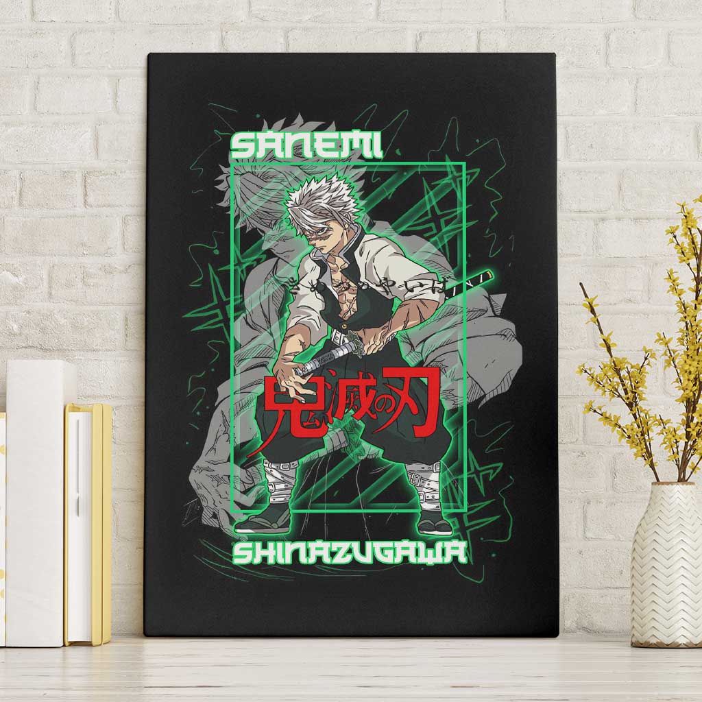 Shinazugawa Sanemi Demon Slayer Canvas Wall Art with Green and Black Grid Style Design - The Mazicc