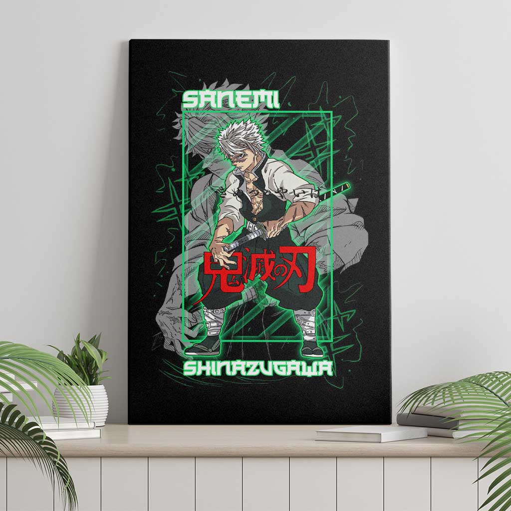 Shinazugawa Sanemi Demon Slayer Canvas Wall Art with Green and Black Grid Style Design - The Mazicc