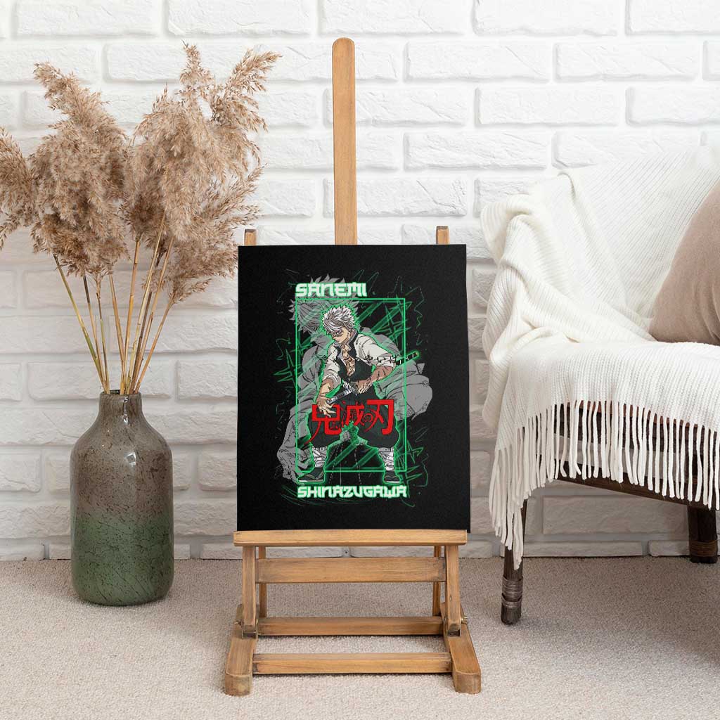 Shinazugawa Sanemi Demon Slayer Canvas Wall Art with Green and Black Grid Style Design - The Mazicc