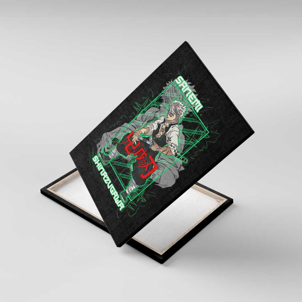 Shinazugawa Sanemi Demon Slayer Canvas Wall Art with Green and Black Grid Style Design - The Mazicc