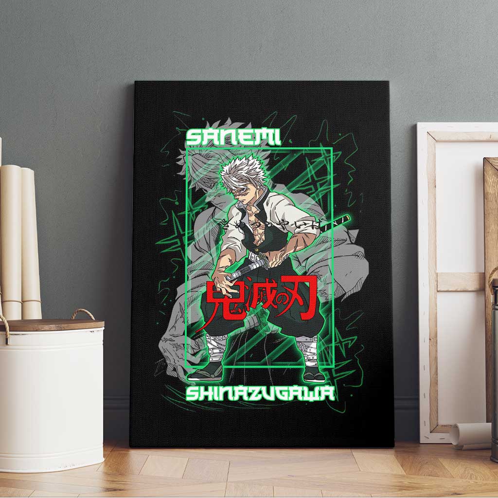 Shinazugawa Sanemi Demon Slayer Canvas Wall Art with Green and Black Grid Style Design - The Mazicc