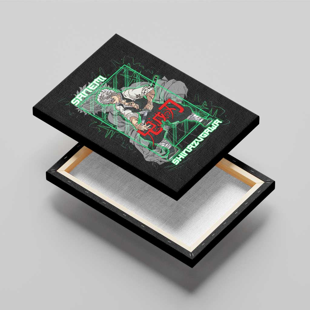 Shinazugawa Sanemi Demon Slayer Canvas Wall Art with Green and Black Grid Style Design - The Mazicc