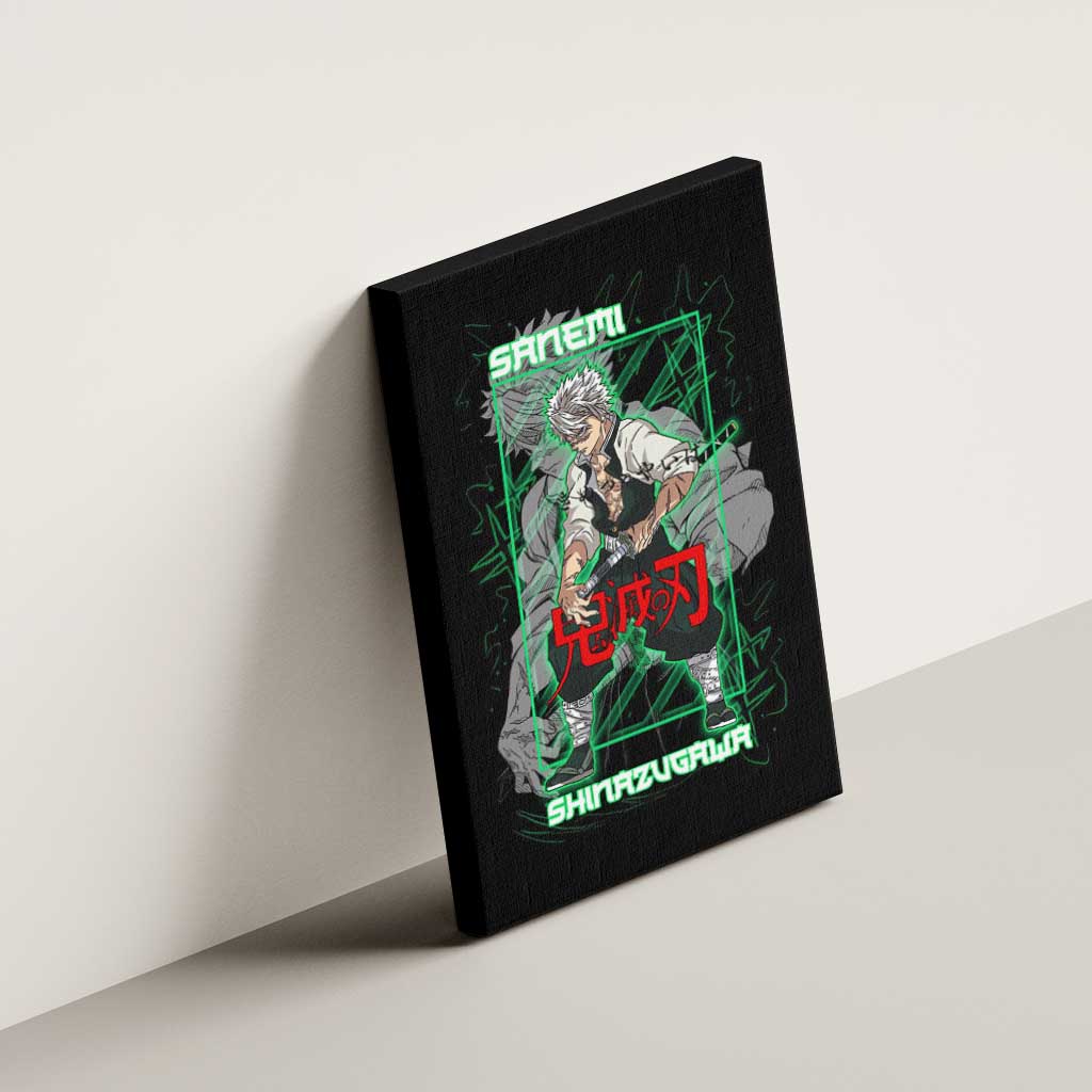 Shinazugawa Sanemi Demon Slayer Canvas Wall Art with Green and Black Grid Style Design - The Mazicc