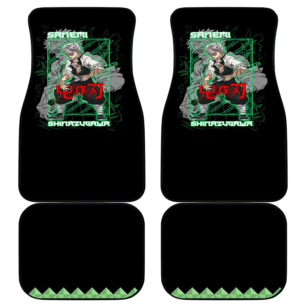 Shinazugawa Sanemi Demon Slayer Car Mats with Green and Black Grid Style Design - The Mazicc