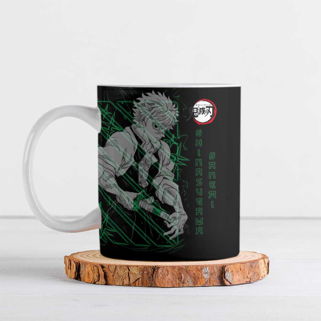 Shinazugawa Sanemi Demon Slayer Ceramic Mug with Green and Black Grid Style Design - The Mazicc