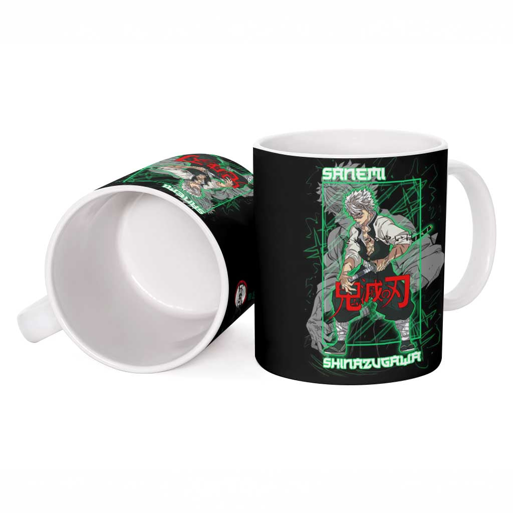Shinazugawa Sanemi Demon Slayer Ceramic Mug with Green and Black Grid Style Design - The Mazicc
