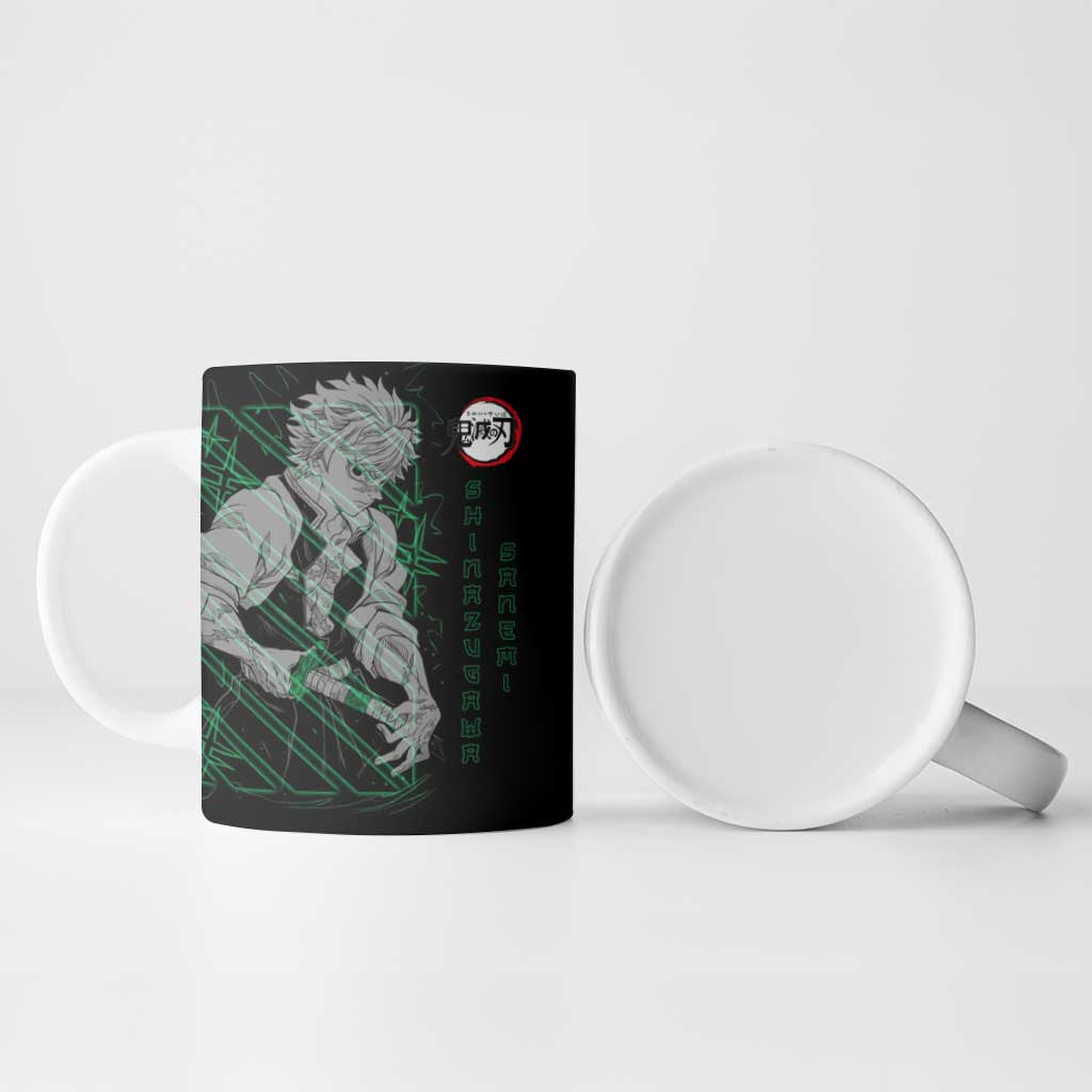 Shinazugawa Sanemi Demon Slayer Ceramic Mug with Green and Black Grid Style Design - The Mazicc