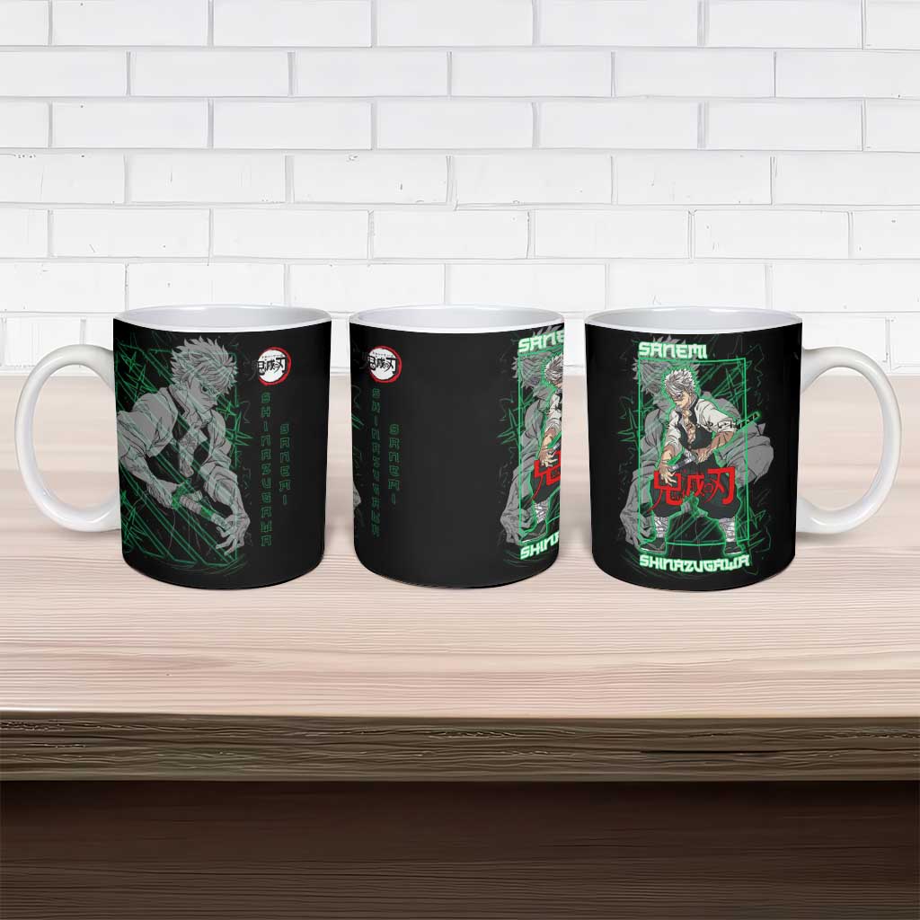 Shinazugawa Sanemi Demon Slayer Ceramic Mug with Green and Black Grid Style Design - The Mazicc