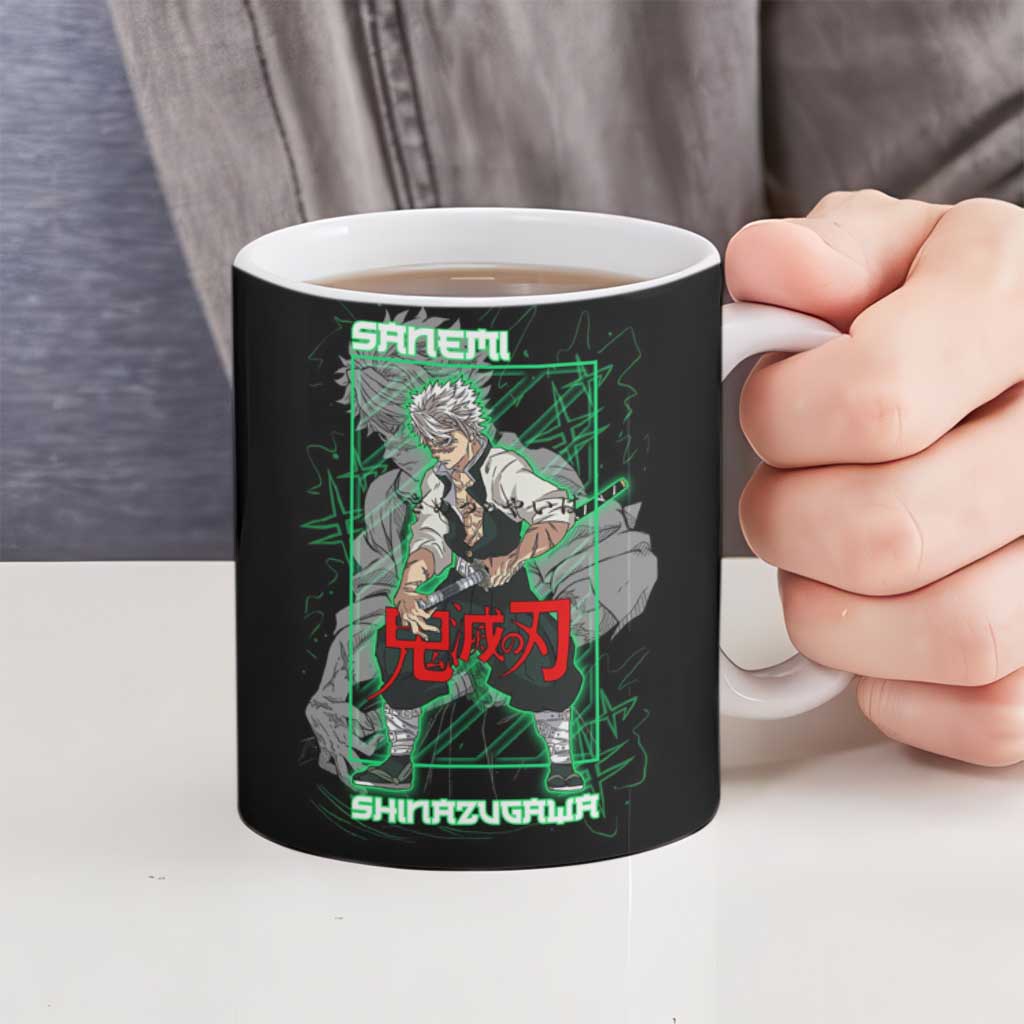 Shinazugawa Sanemi Demon Slayer Ceramic Mug with Green and Black Grid Style Design - The Mazicc