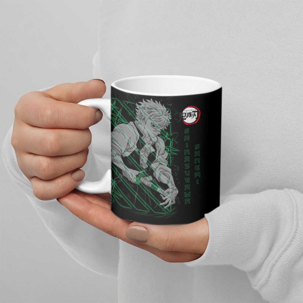 Shinazugawa Sanemi Demon Slayer Ceramic Mug with Green and Black Grid Style Design - The Mazicc