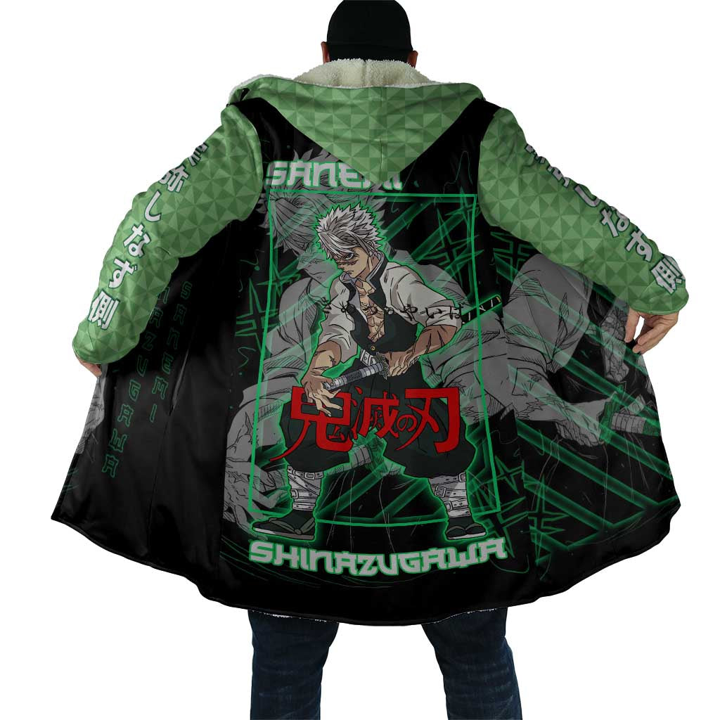 Shinazugawa Sanemi Demon Slayer Cloak with Green and Black Grid Style Design - The Mazicc