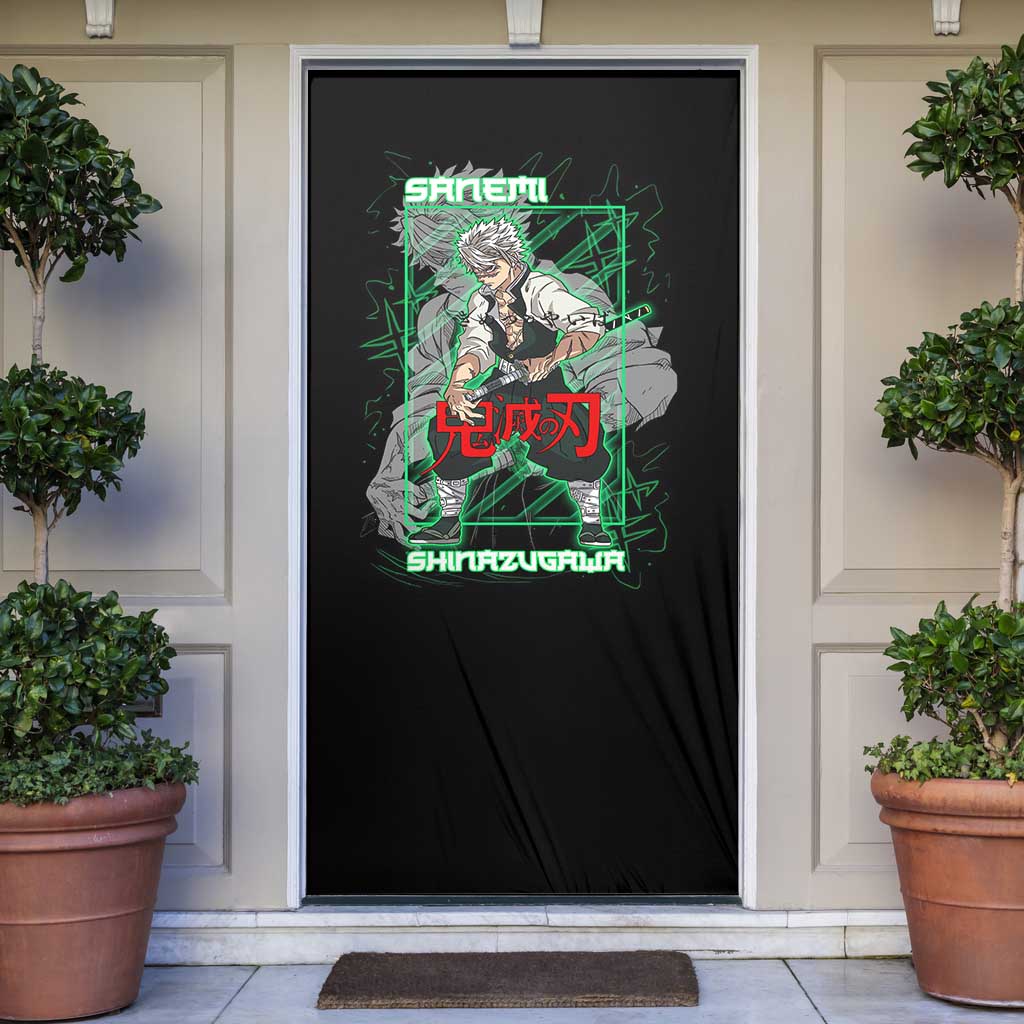 Shinazugawa Sanemi Demon Slayer Door Cover with Green and Black Grid Style Design - The Mazicc