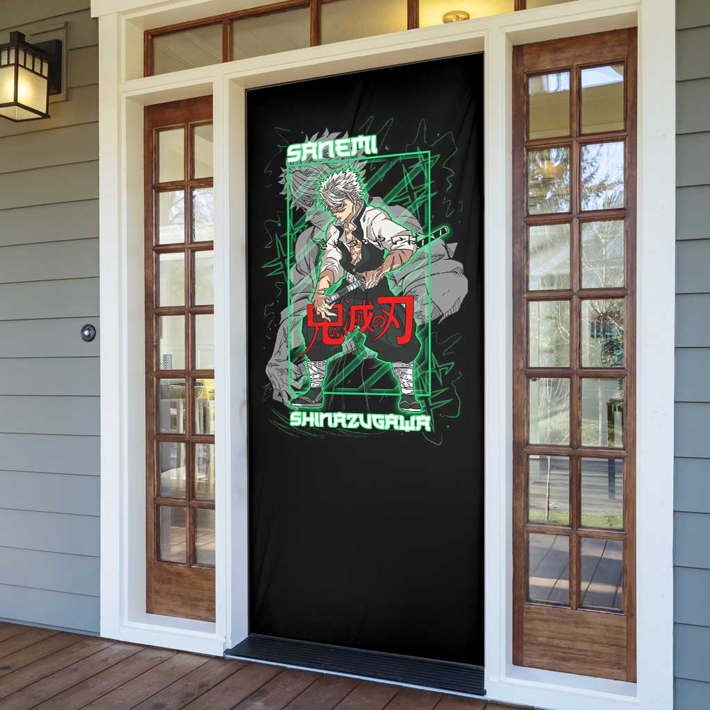 Shinazugawa Sanemi Demon Slayer Door Cover with Green and Black Grid Style Design - The Mazicc