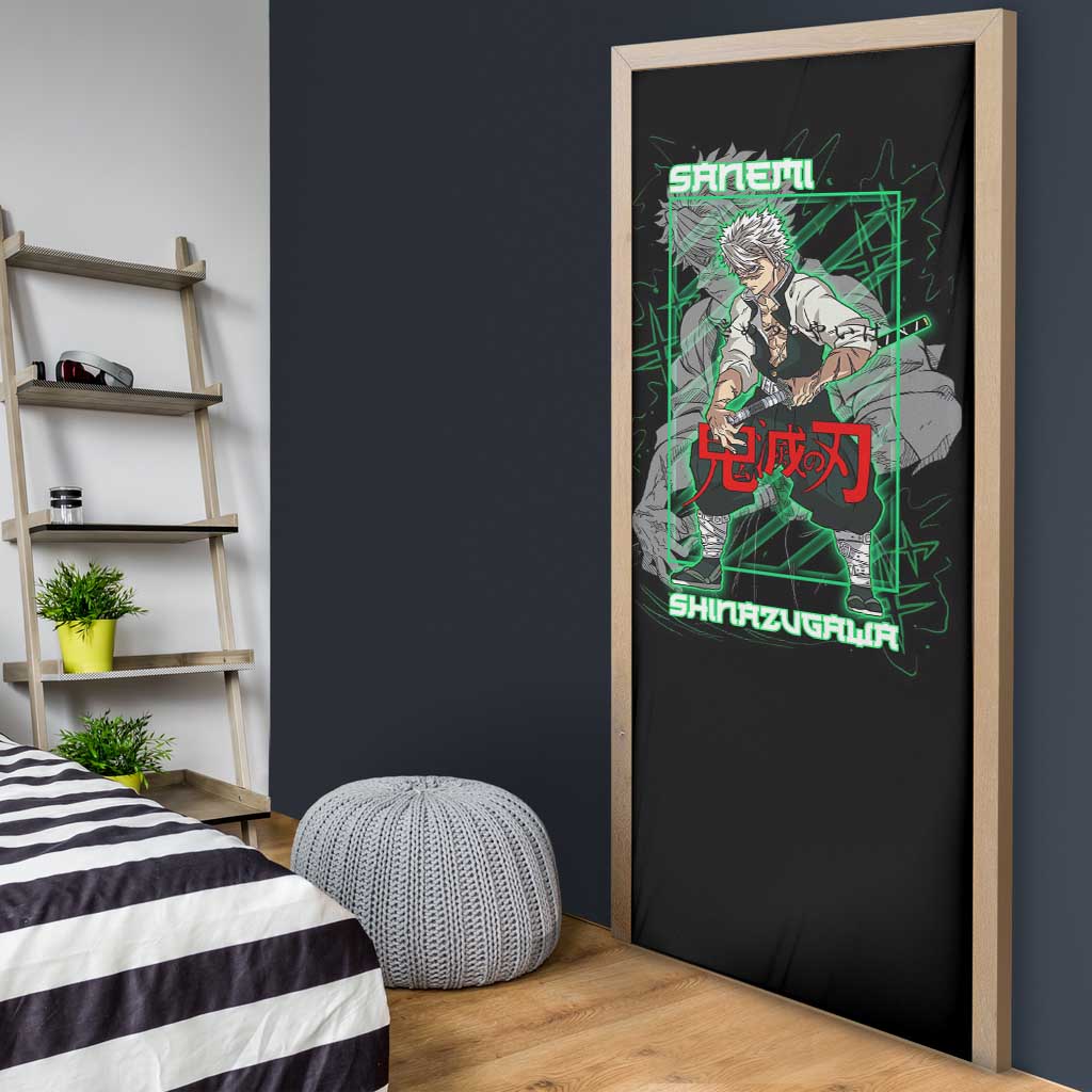 Shinazugawa Sanemi Demon Slayer Door Cover with Green and Black Grid Style Design - The Mazicc