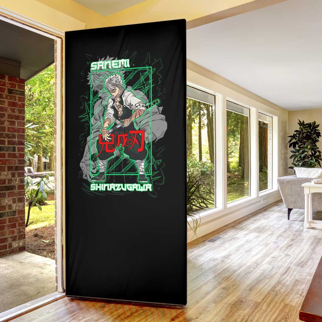 Shinazugawa Sanemi Demon Slayer Door Cover with Green and Black Grid Style Design - The Mazicc