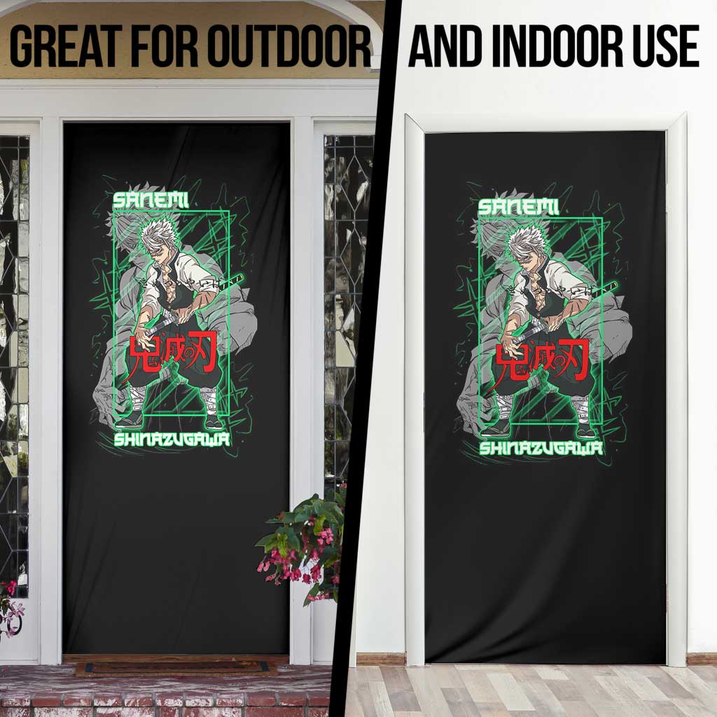 Shinazugawa Sanemi Demon Slayer Door Cover with Green and Black Grid Style Design - The Mazicc