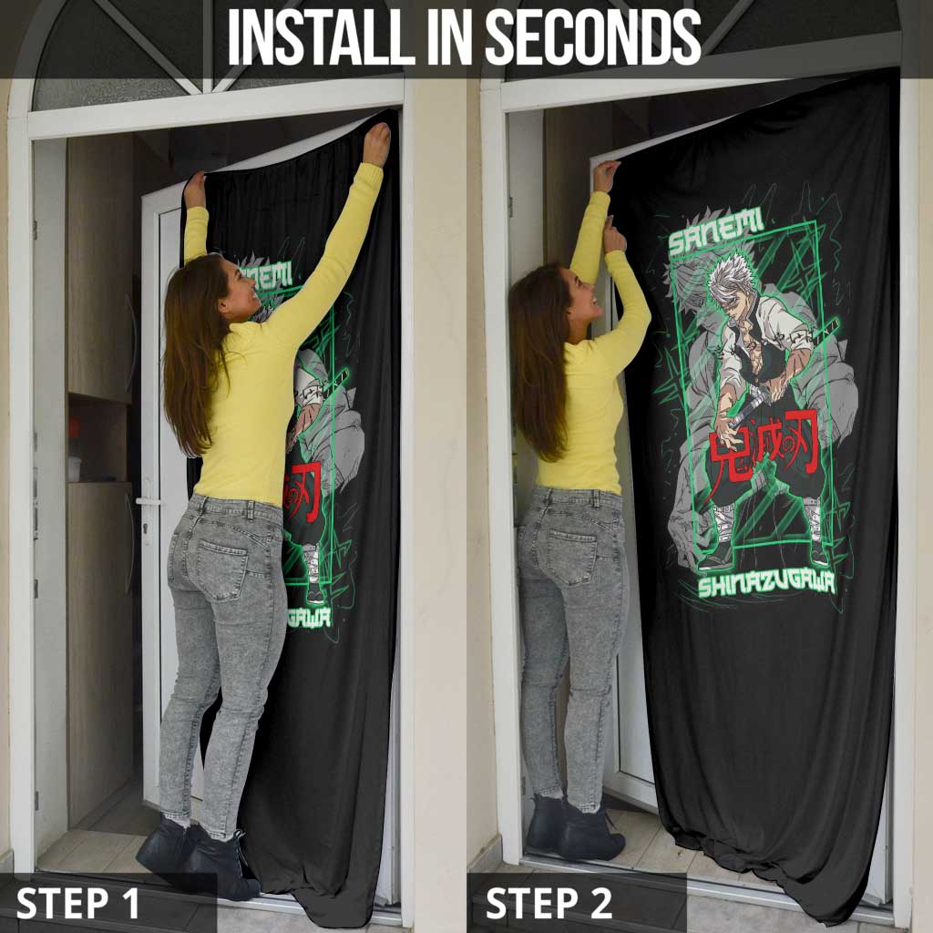 Shinazugawa Sanemi Demon Slayer Door Cover with Green and Black Grid Style Design - The Mazicc