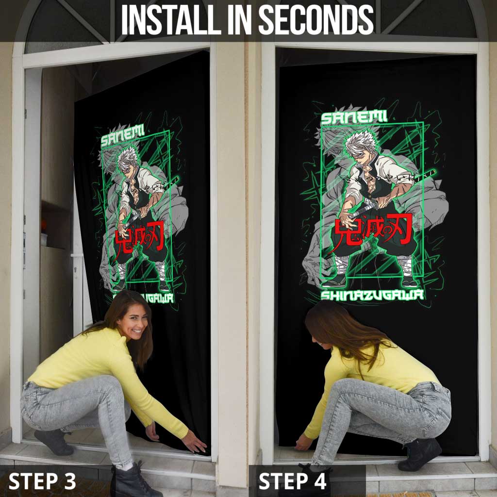 Shinazugawa Sanemi Demon Slayer Door Cover with Green and Black Grid Style Design - The Mazicc