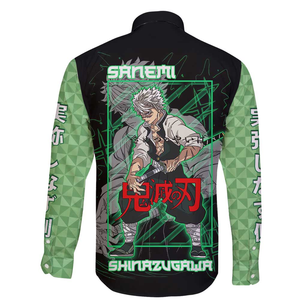 Shinazugawa Sanemi Demon Slayer Family Matching Long Sleeve Bodycon Dress and Hawaiian Shirt with Green and Black Grid Style Design - The Mazicc