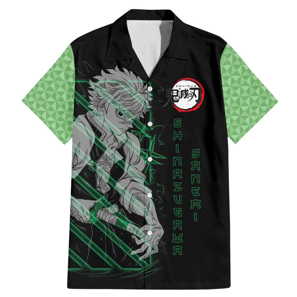 Shinazugawa Sanemi Demon Slayer Family Matching Mermaid Dress and Hawaiian Shirt with Green and Black Grid Style Design - The Mazicc