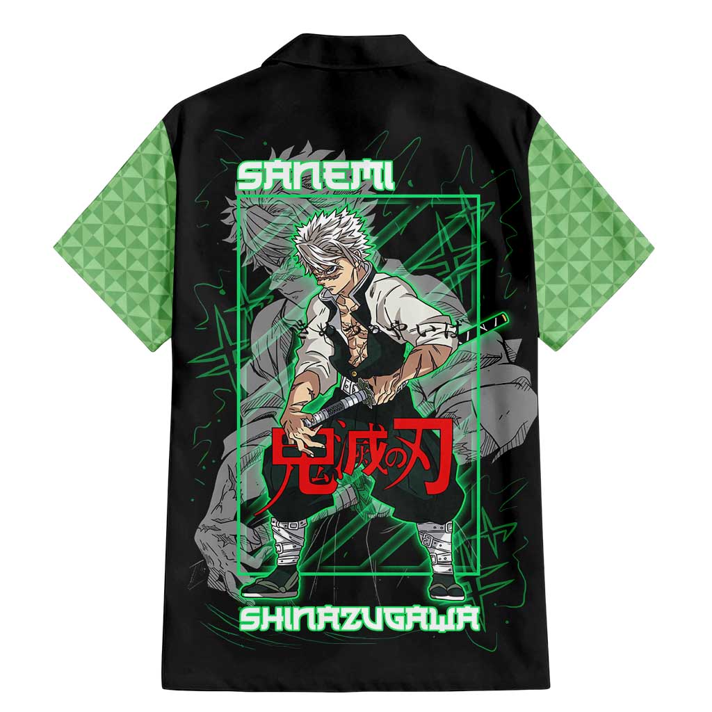 Shinazugawa Sanemi Demon Slayer Family Matching Mermaid Dress and Hawaiian Shirt with Green and Black Grid Style Design - The Mazicc
