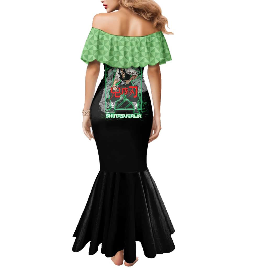 Shinazugawa Sanemi Demon Slayer Family Matching Mermaid Dress and Hawaiian Shirt with Green and Black Grid Style Design - The Mazicc