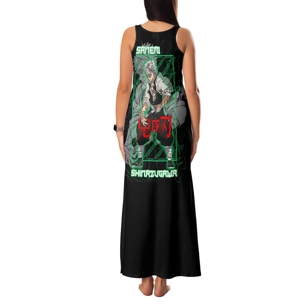 Shinazugawa Sanemi Demon Slayer Family Matching Tank Maxi Dress and Hawaiian Shirt with Green and Black Grid Style Design - The Mazicc