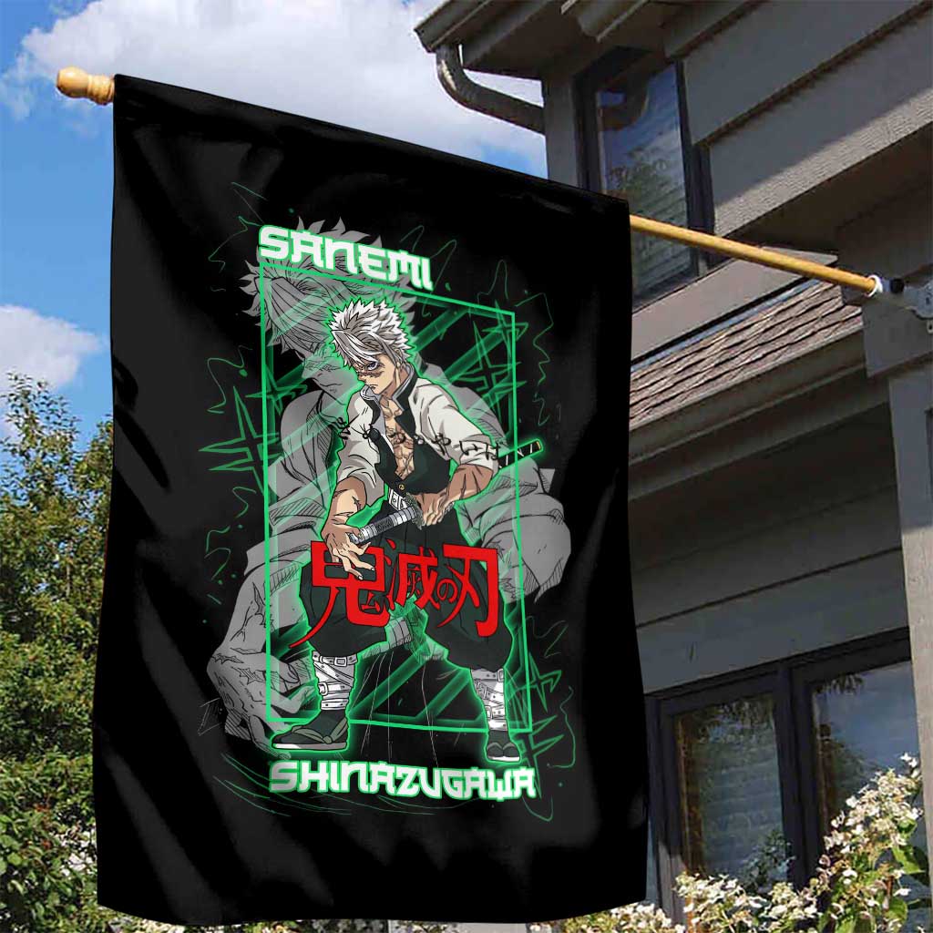 Shinazugawa Sanemi Demon Slayer Garden Flag with Green and Black Grid Style Design - The Mazicc