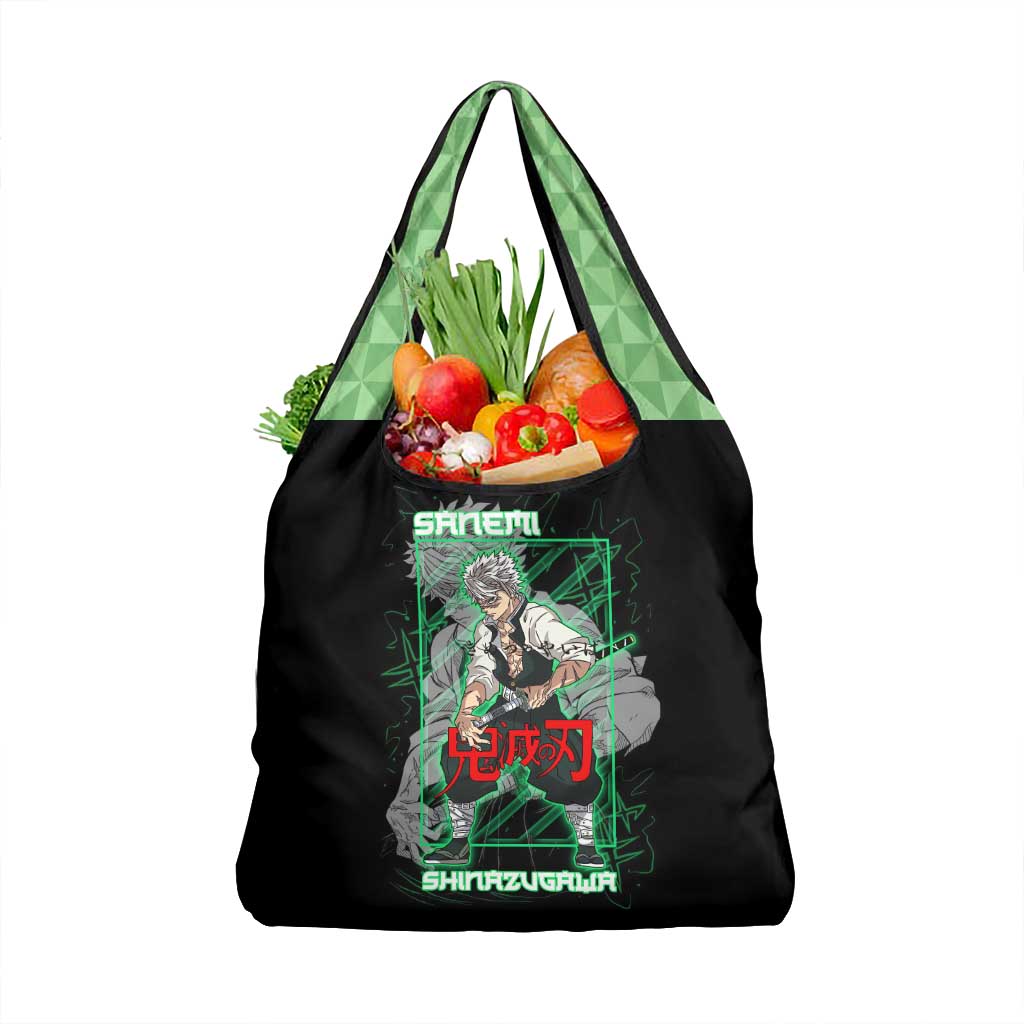Shinazugawa Sanemi Demon Slayer Grocery Bag with Green and Black Grid Style Design - The Mazicc