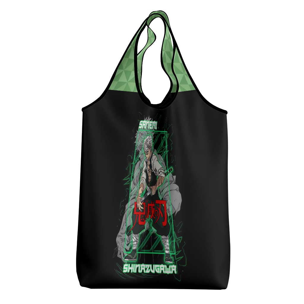 Shinazugawa Sanemi Demon Slayer Grocery Bag with Green and Black Grid Style Design - The Mazicc