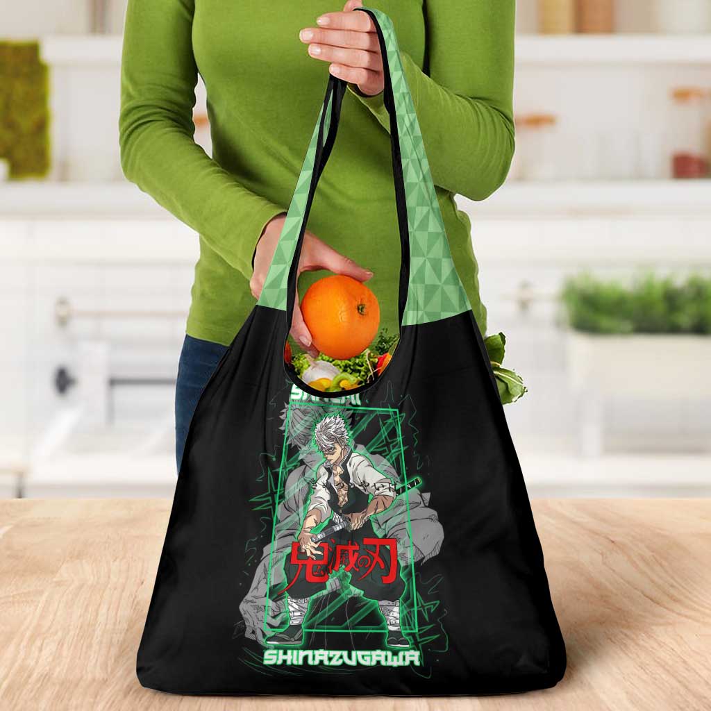 Shinazugawa Sanemi Demon Slayer Grocery Bag with Green and Black Grid Style Design - The Mazicc