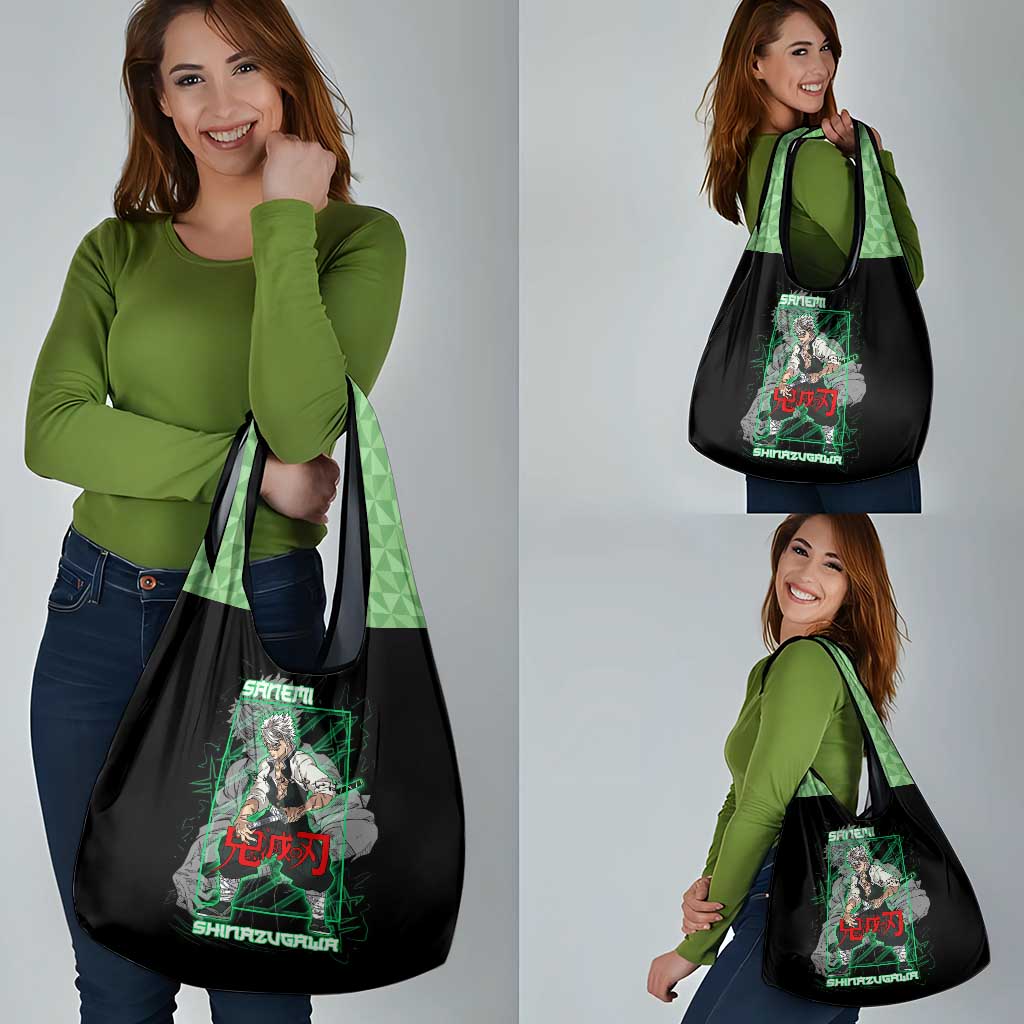 Shinazugawa Sanemi Demon Slayer Grocery Bag with Green and Black Grid Style Design - The Mazicc