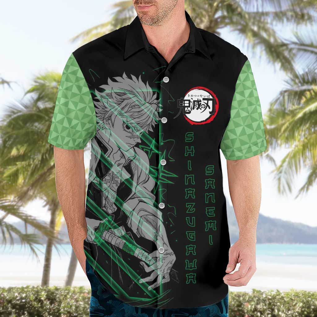 Shinazugawa Sanemi Demon Slayer Hawaiian Shirt with Green and Black Grid Style Design - The Mazicc