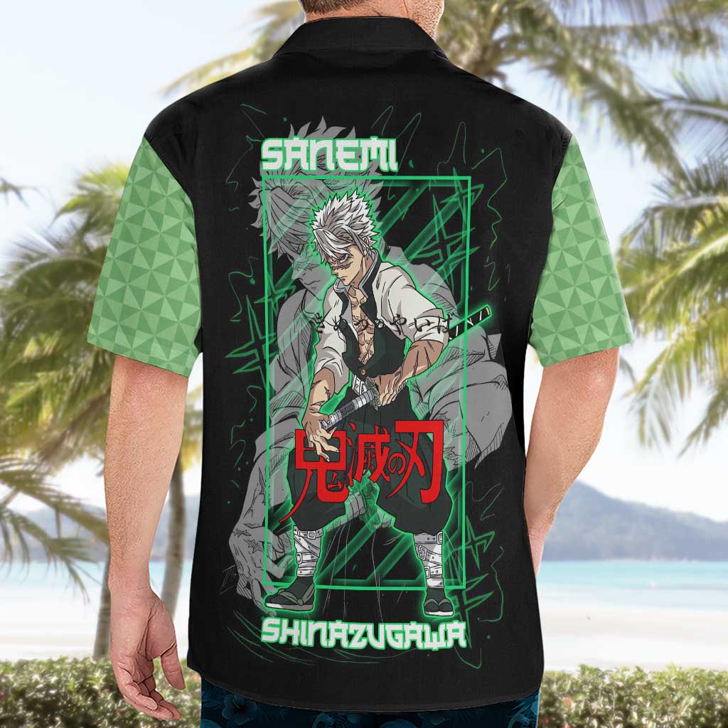 Shinazugawa Sanemi Demon Slayer Hawaiian Shirt with Green and Black Grid Style Design - The Mazicc