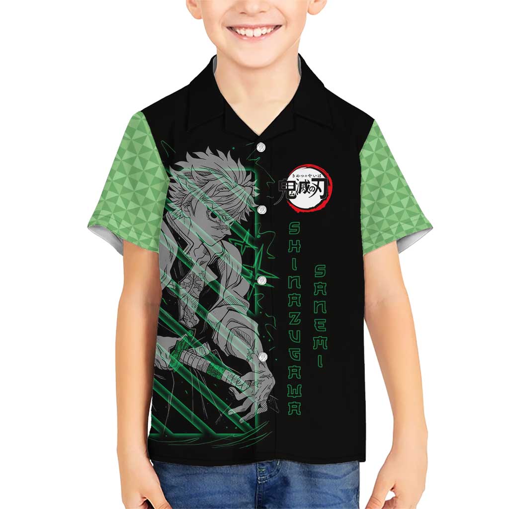 Shinazugawa Sanemi Demon Slayer Hawaiian Shirt with Green and Black Grid Style Design - The Mazicc