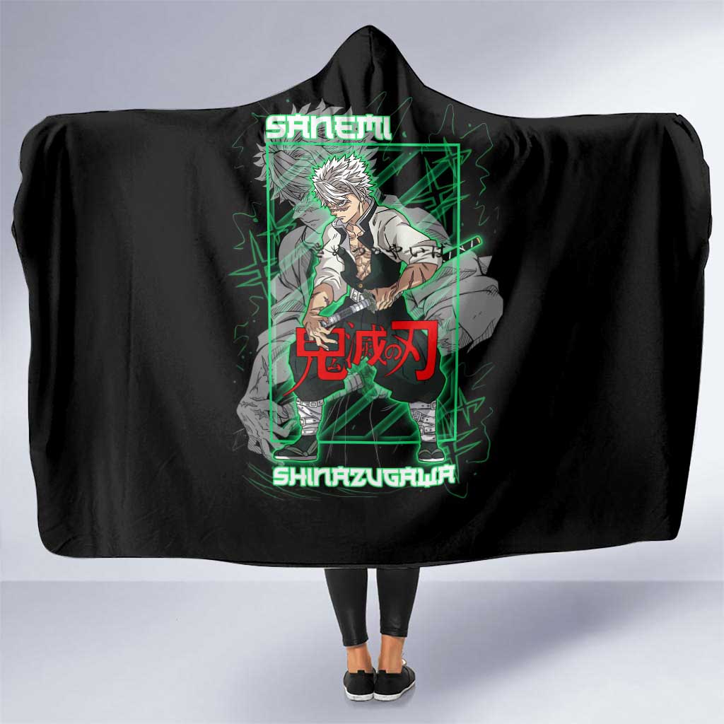 Shinazugawa Sanemi Demon Slayer Hooded Blanket with Green and Black Grid Style Design - The Mazicc