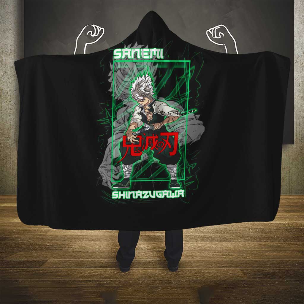 Shinazugawa Sanemi Demon Slayer Hooded Blanket with Green and Black Grid Style Design - The Mazicc