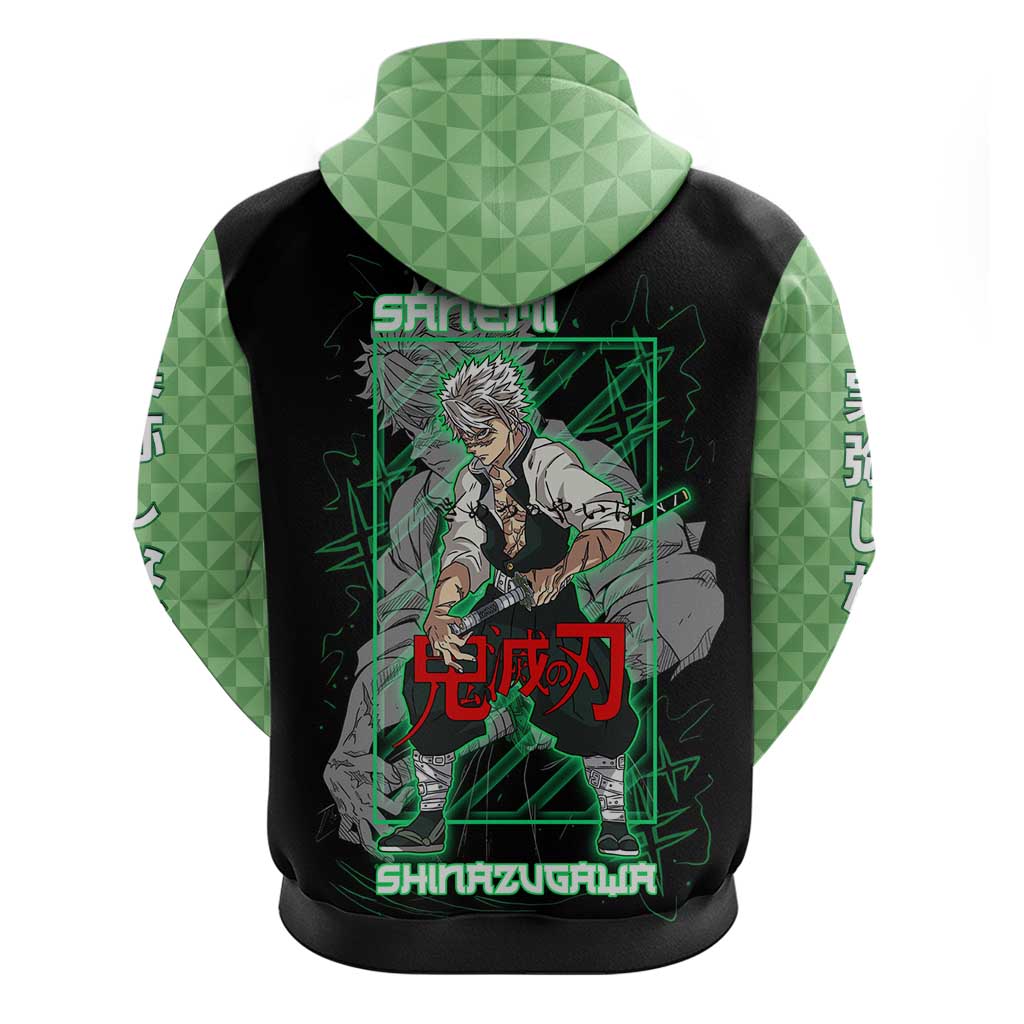 Shinazugawa Sanemi Demon Slayer Hoodie with Green and Black Grid Style Design - The Mazicc