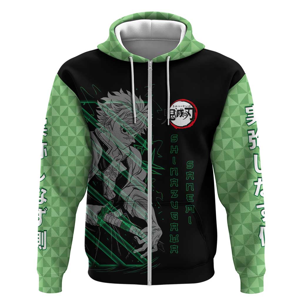 Shinazugawa Sanemi Demon Slayer Hoodie with Green and Black Grid Style Design - The Mazicc