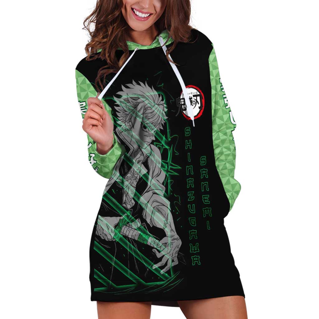 Shinazugawa Sanemi Demon Slayer Hoodie Dress with Green and Black Grid Style Design - The Mazicc