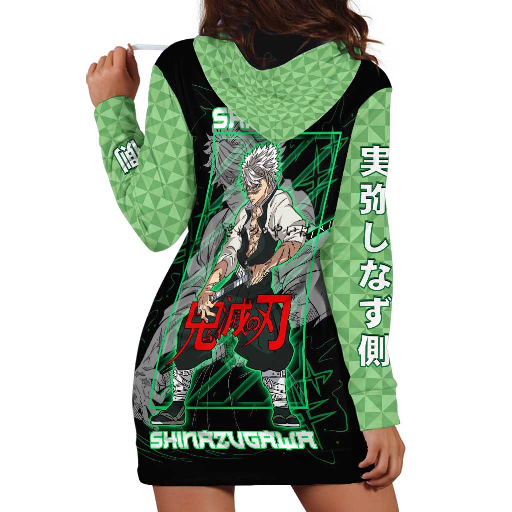 Shinazugawa Sanemi Demon Slayer Hoodie Dress with Green and Black Grid Style Design - The Mazicc