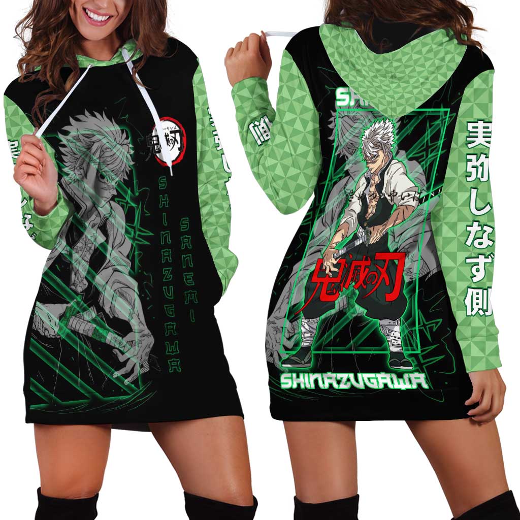 Shinazugawa Sanemi Demon Slayer Hoodie Dress with Green and Black Grid Style Design - The Mazicc