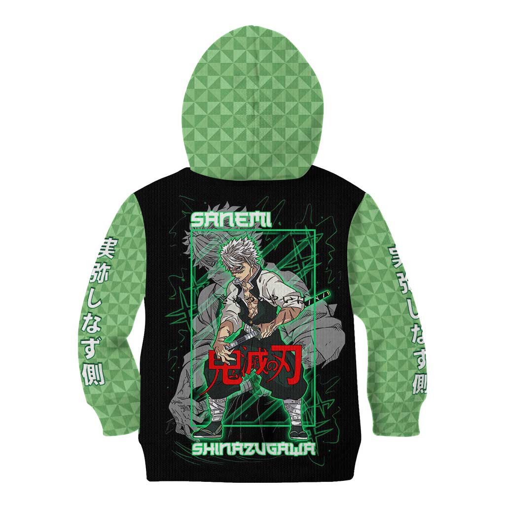 Shinazugawa Sanemi Demon Slayer Kid Hoodie with Green and Black Grid Style Design - The Mazicc