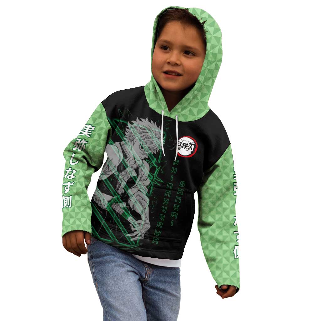 Shinazugawa Sanemi Demon Slayer Kid Hoodie with Green and Black Grid Style Design - The Mazicc