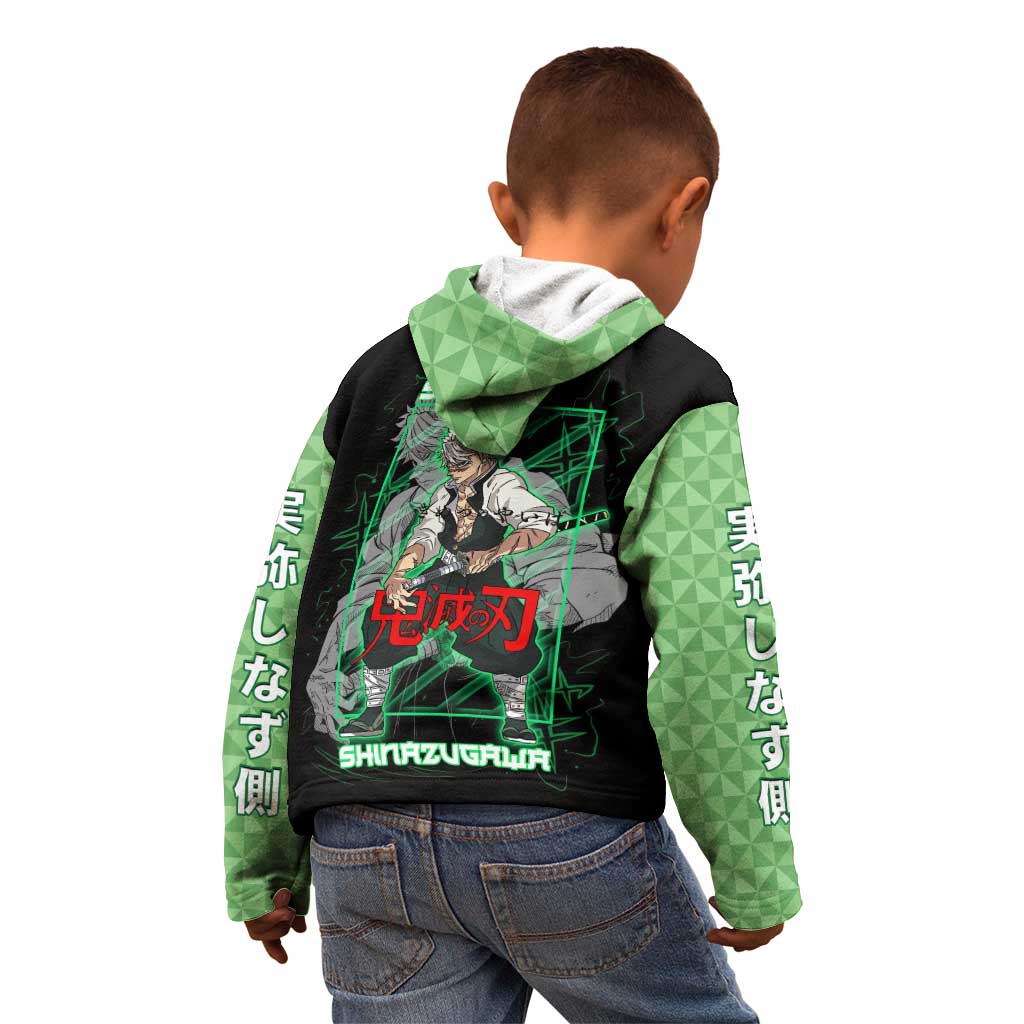 Shinazugawa Sanemi Demon Slayer Kid Hoodie with Green and Black Grid Style Design - The Mazicc