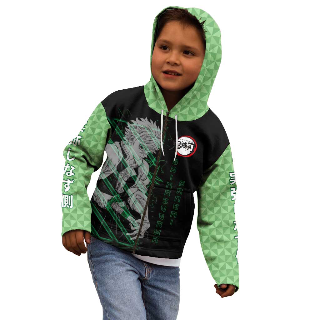 Shinazugawa Sanemi Demon Slayer Kid Hoodie with Green and Black Grid Style Design - The Mazicc