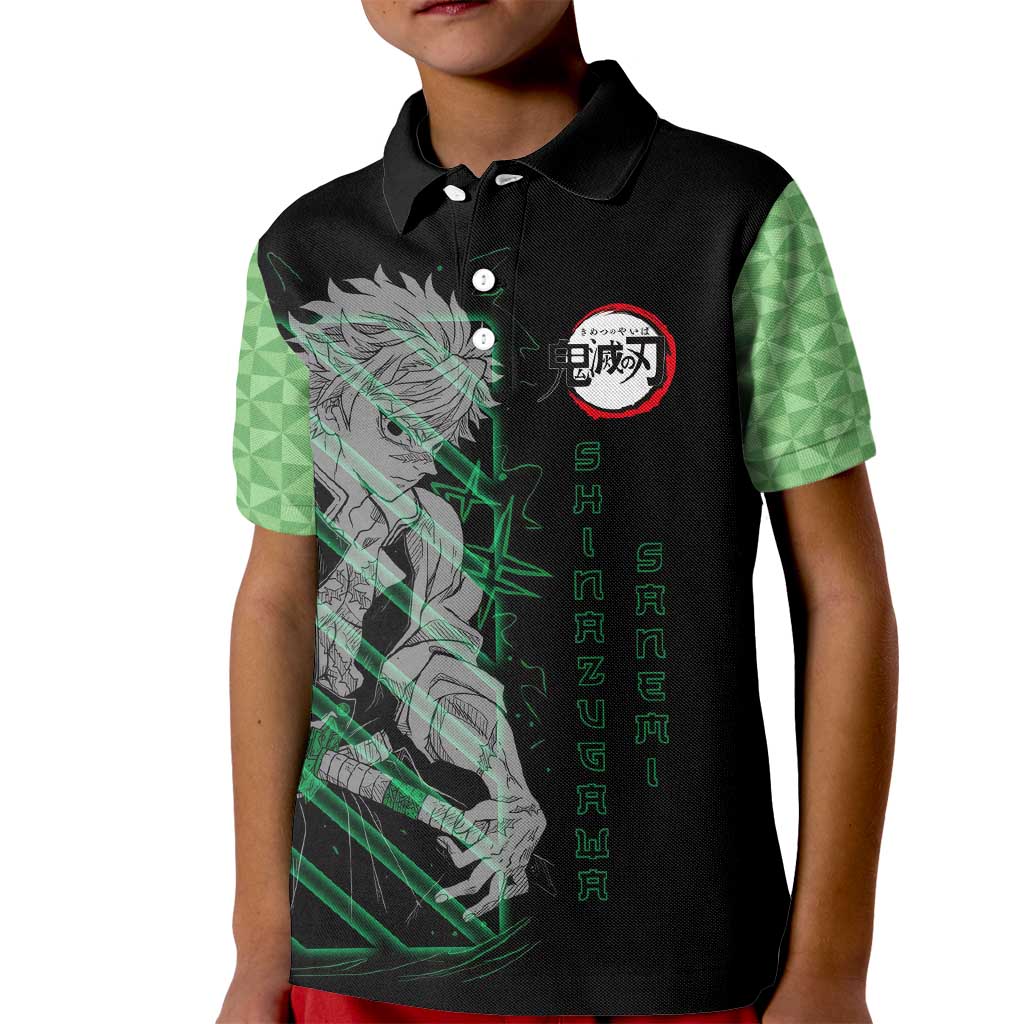 Shinazugawa Sanemi Demon Slayer Kid Polo Shirt with Green and Black Grid Style Design - The Mazicc