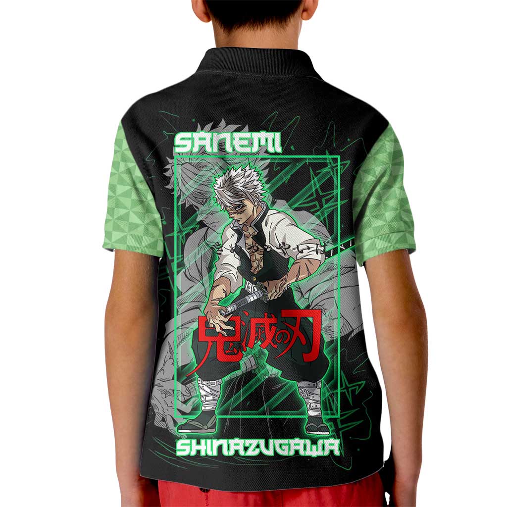 Shinazugawa Sanemi Demon Slayer Kid Polo Shirt with Green and Black Grid Style Design - The Mazicc