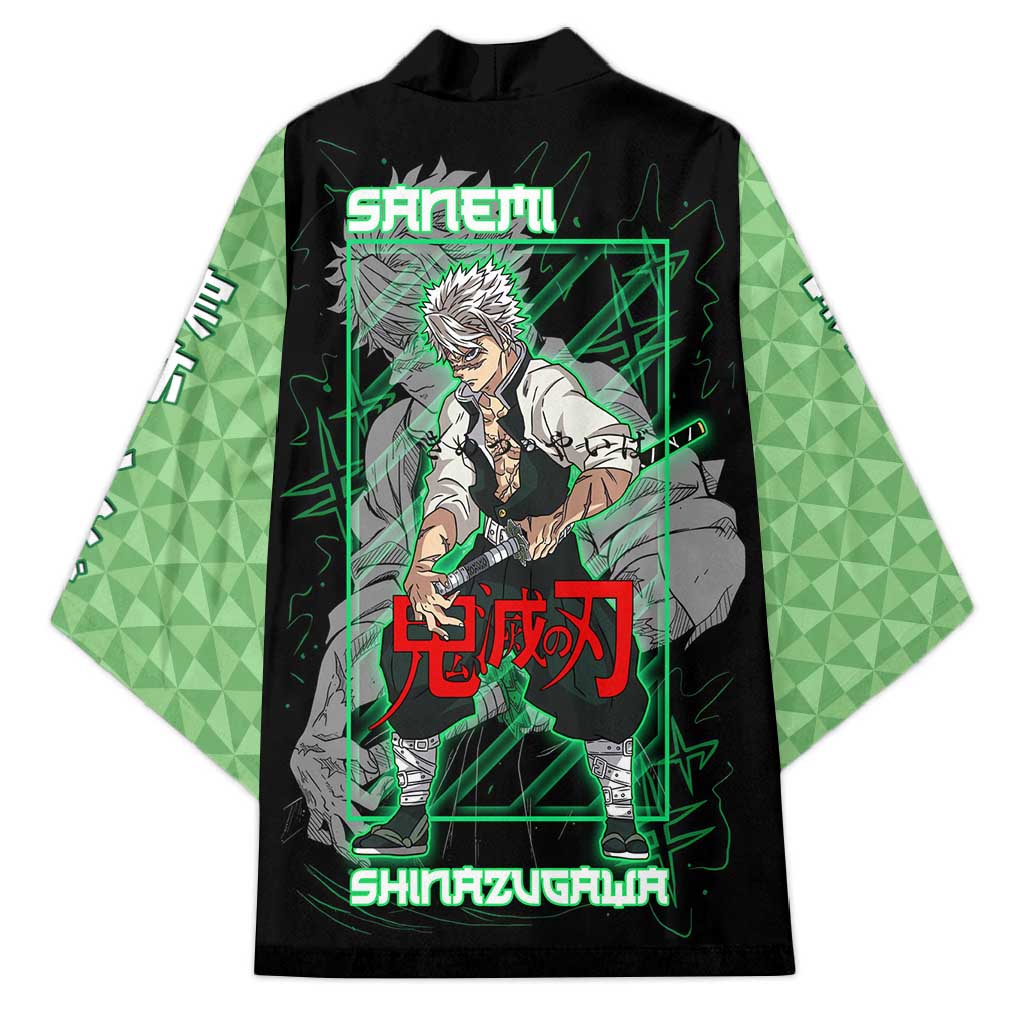 Shinazugawa Sanemi Demon Slayer Kimono with Green and Black Grid Style Design - The Mazicc