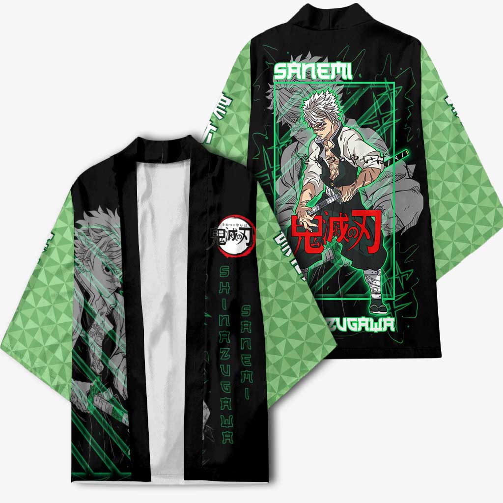 Shinazugawa Sanemi Demon Slayer Kimono with Green and Black Grid Style Design - The Mazicc